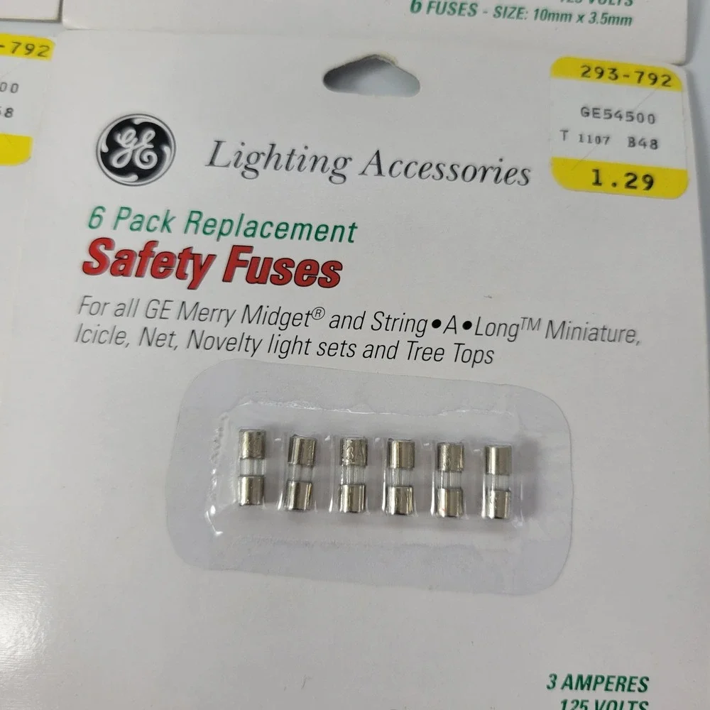 GE Lighting 6 Pack Replacement Safety‎ Fuses 3 Amperes 125 Volts Christmas 2005